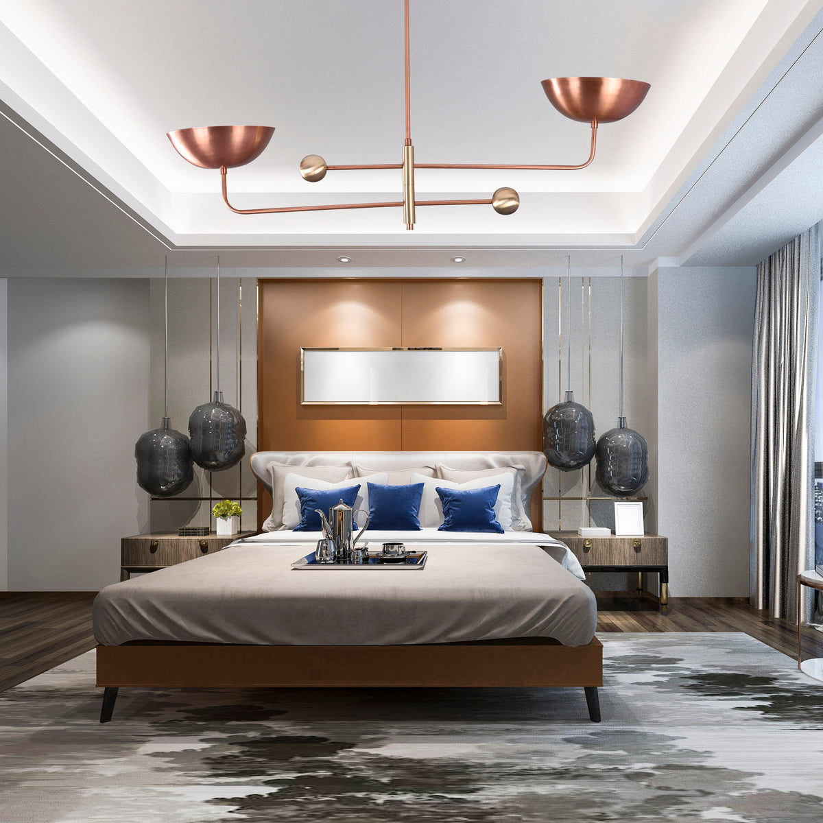 Modern Industrial Brass & Copper Pendant Light | Adjustable Custom Length | 2-Light Uplighting Ceiling Fixture | Handmade Lighting - 32255