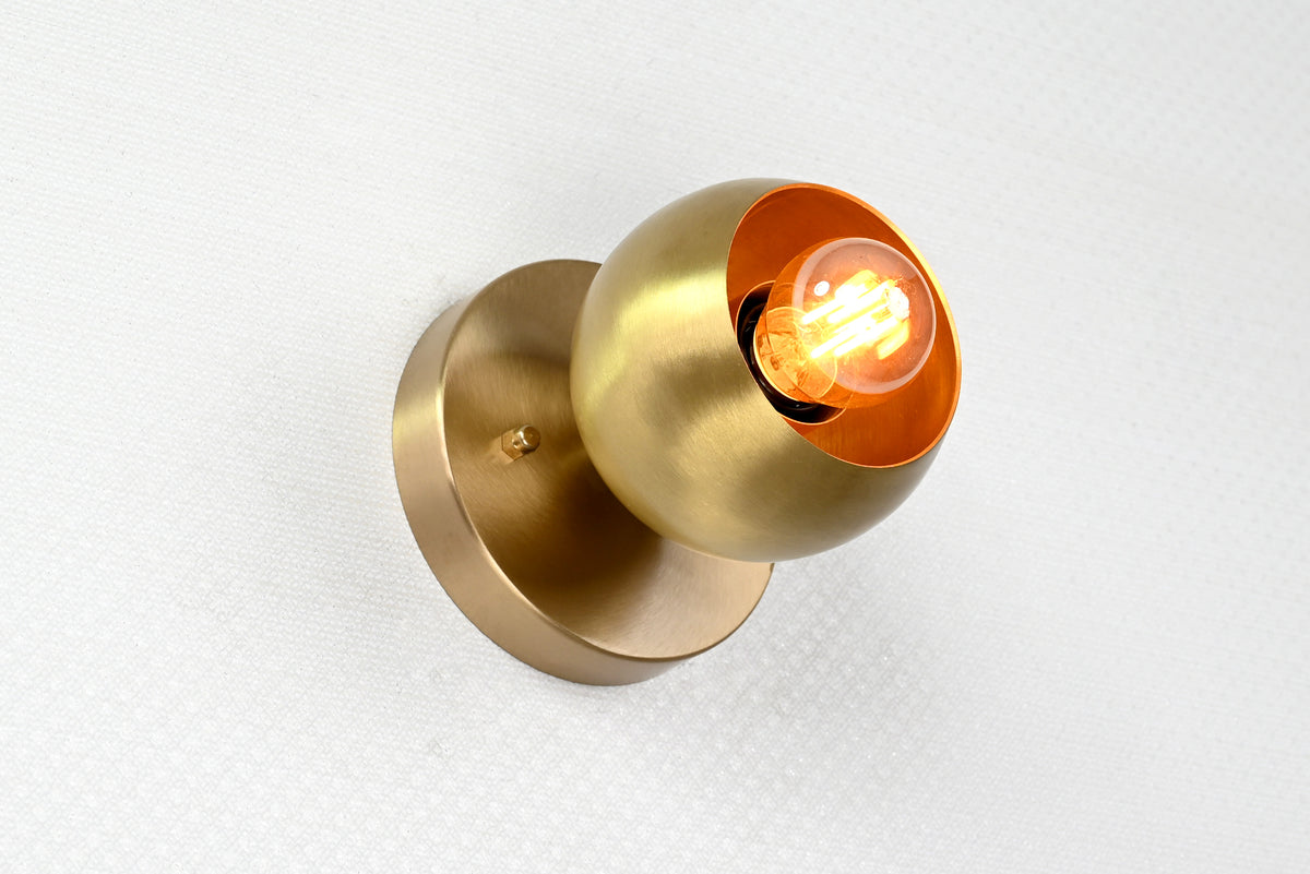 Mid-Century Modern Brass Wall Sconce | Globe Light Fixture | Customizable Handcrafted Design - 32556