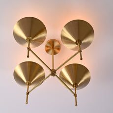 Industrial Brass Made, 4 Lights Brass Pendant Lamp 1950s Mid Century Modern Altona Sputnik Chandelier Light Fixture Brass Ceiling Designer Atomic Age Design