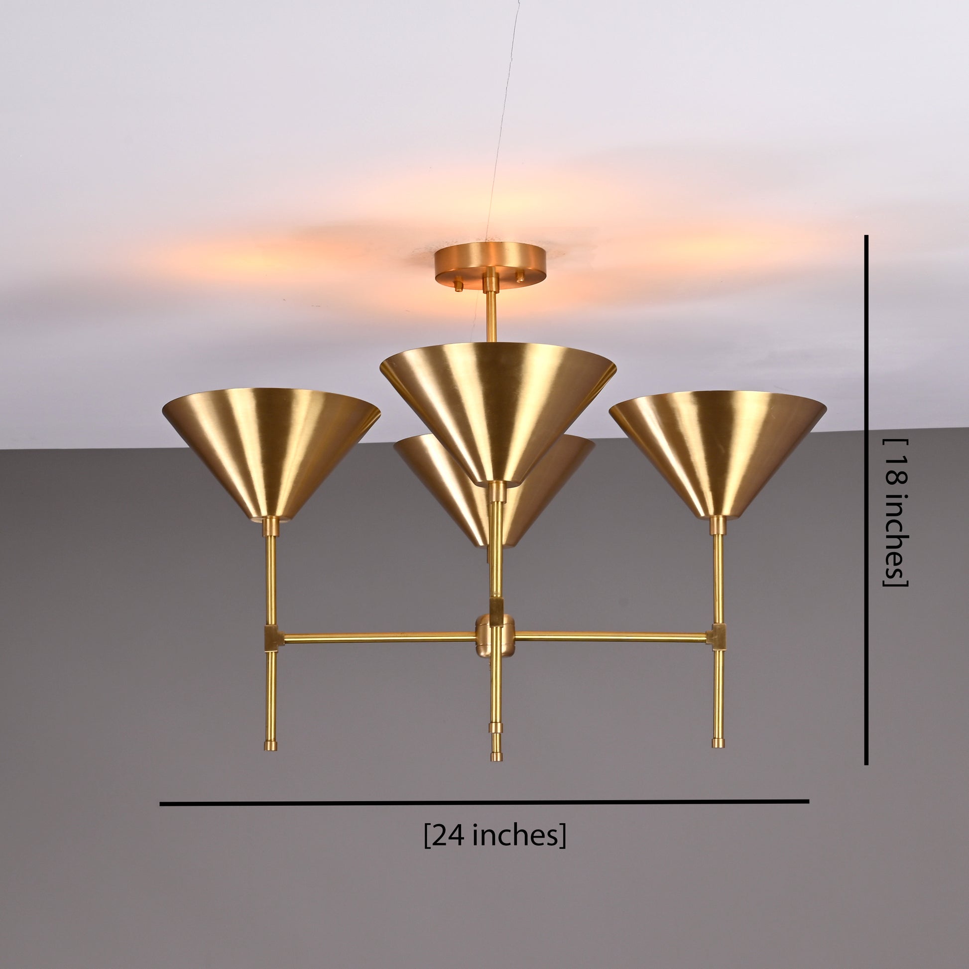 4 Arms Brass Ceiling Light 24" Wide - 32257