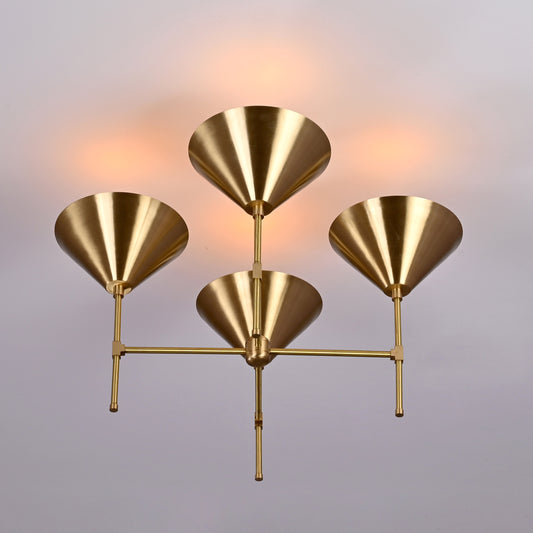 Industrial Brass Made, 4 Lights Brass Pendant Lamp 1950s Mid Century Modern Altona Sputnik Chandelier Light Fixture Brass Ceiling Designer Atomic Age Design