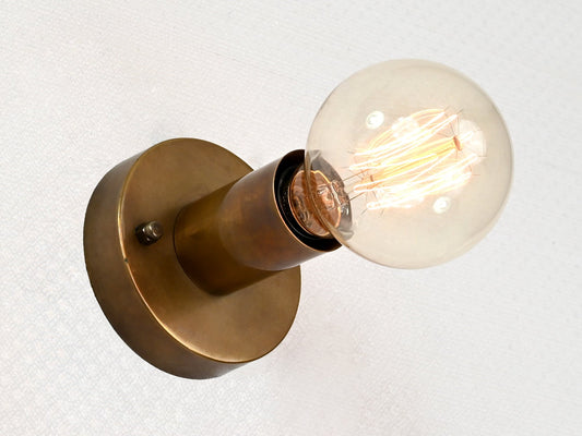 Industrial Minimalist Brass Wall Sconce | Compact Cylindrical Spotlight | Customizable Fixture - 32558