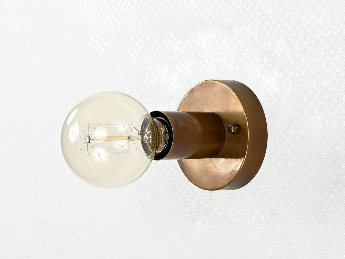 Industrial Minimalist Brass Wall Sconce | Compact Cylindrical Spotlight | Customizable Fixture - 32558