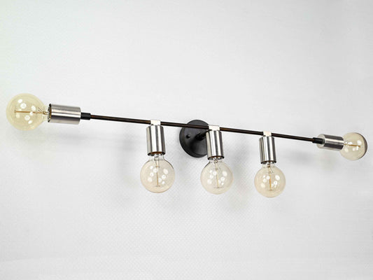 Mid-Century Modern Brass Wall Sconce | 5-Light Adjustable Bar Fixture | Customizable Accent Light - 32560