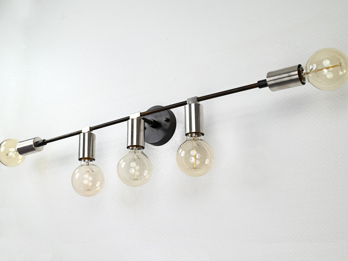 Mid-Century Modern Brass Wall Sconce | 5-Light Adjustable Bar Fixture | Customizable Accent Light - 32560