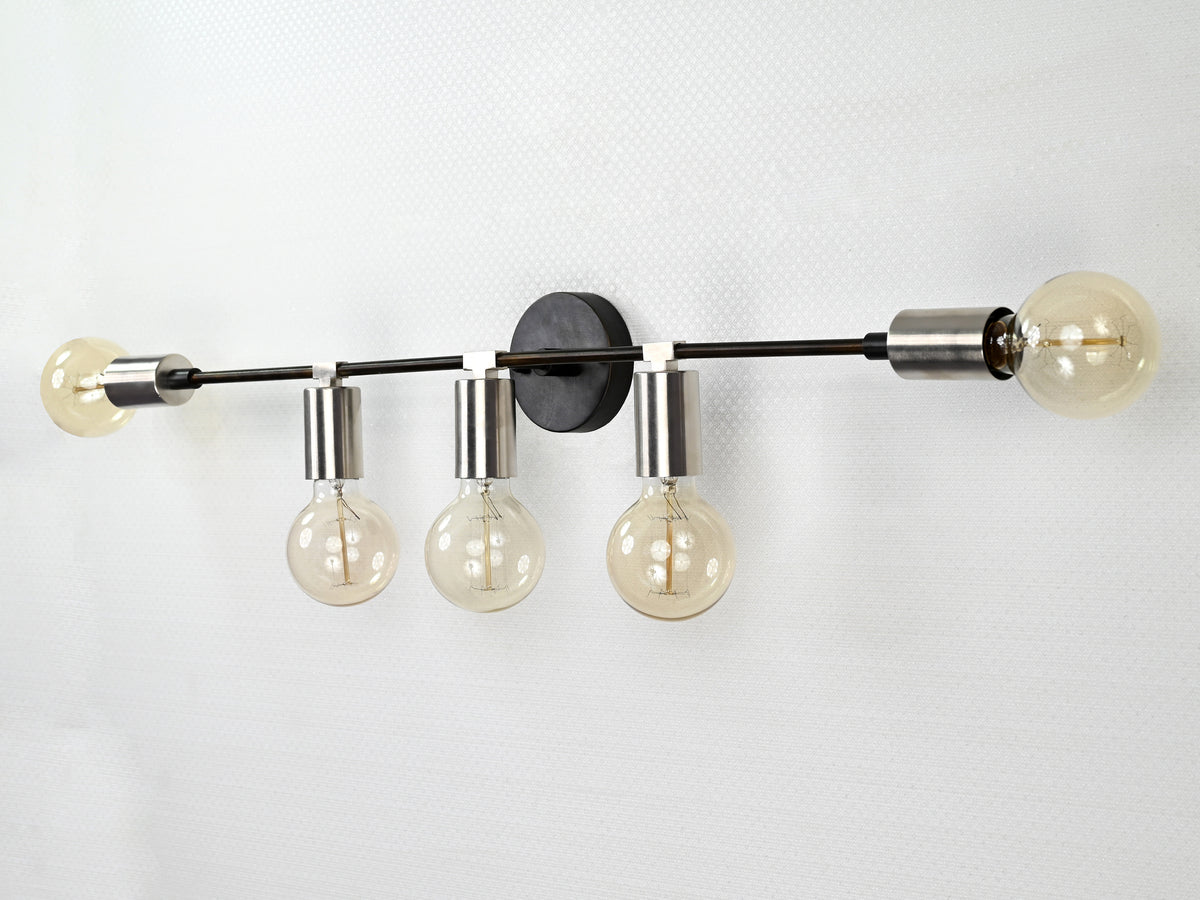 Mid-Century Modern Brass Wall Sconce | 5-Light Adjustable Bar Fixture | Customizable Accent Light - 32560