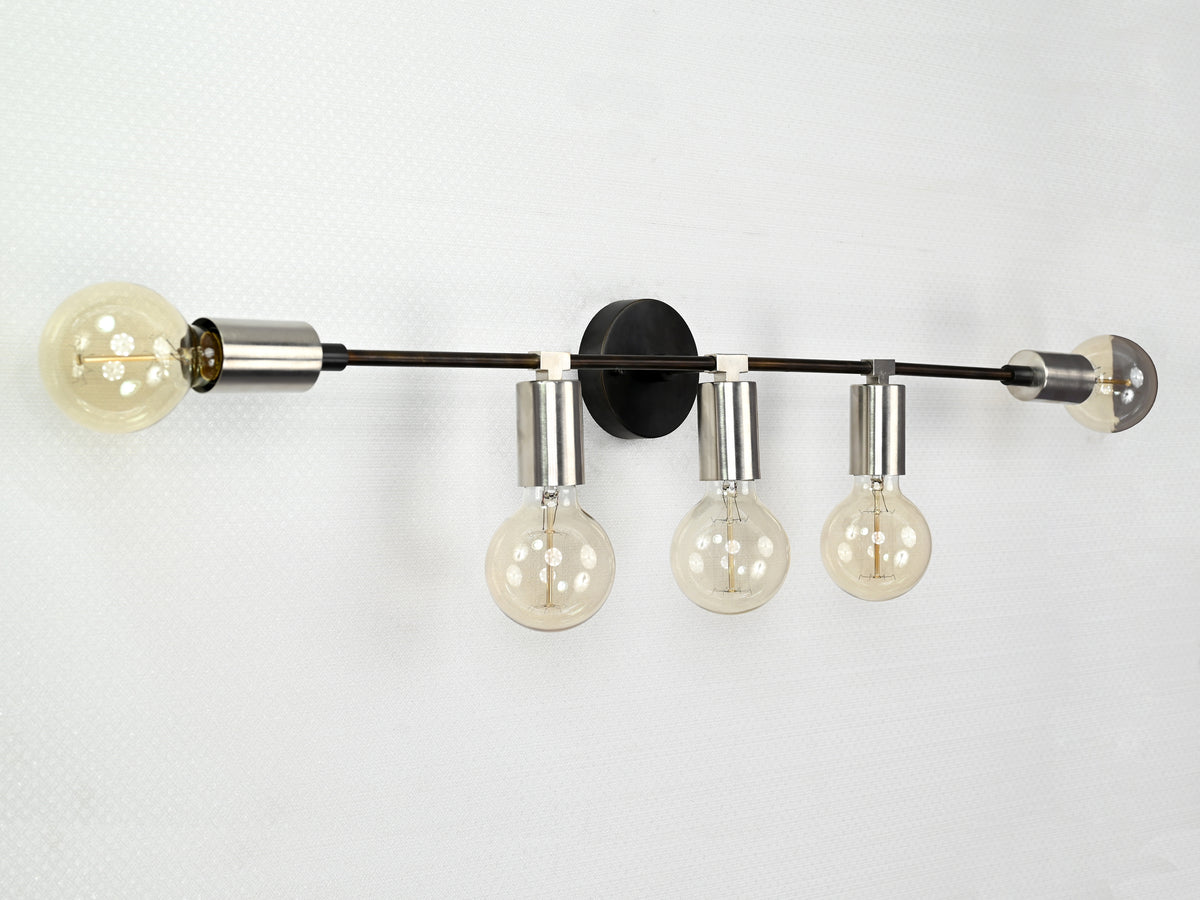 Mid-Century Modern Brass Wall Sconce | 5-Light Adjustable Bar Fixture | Customizable Accent Light - 32560