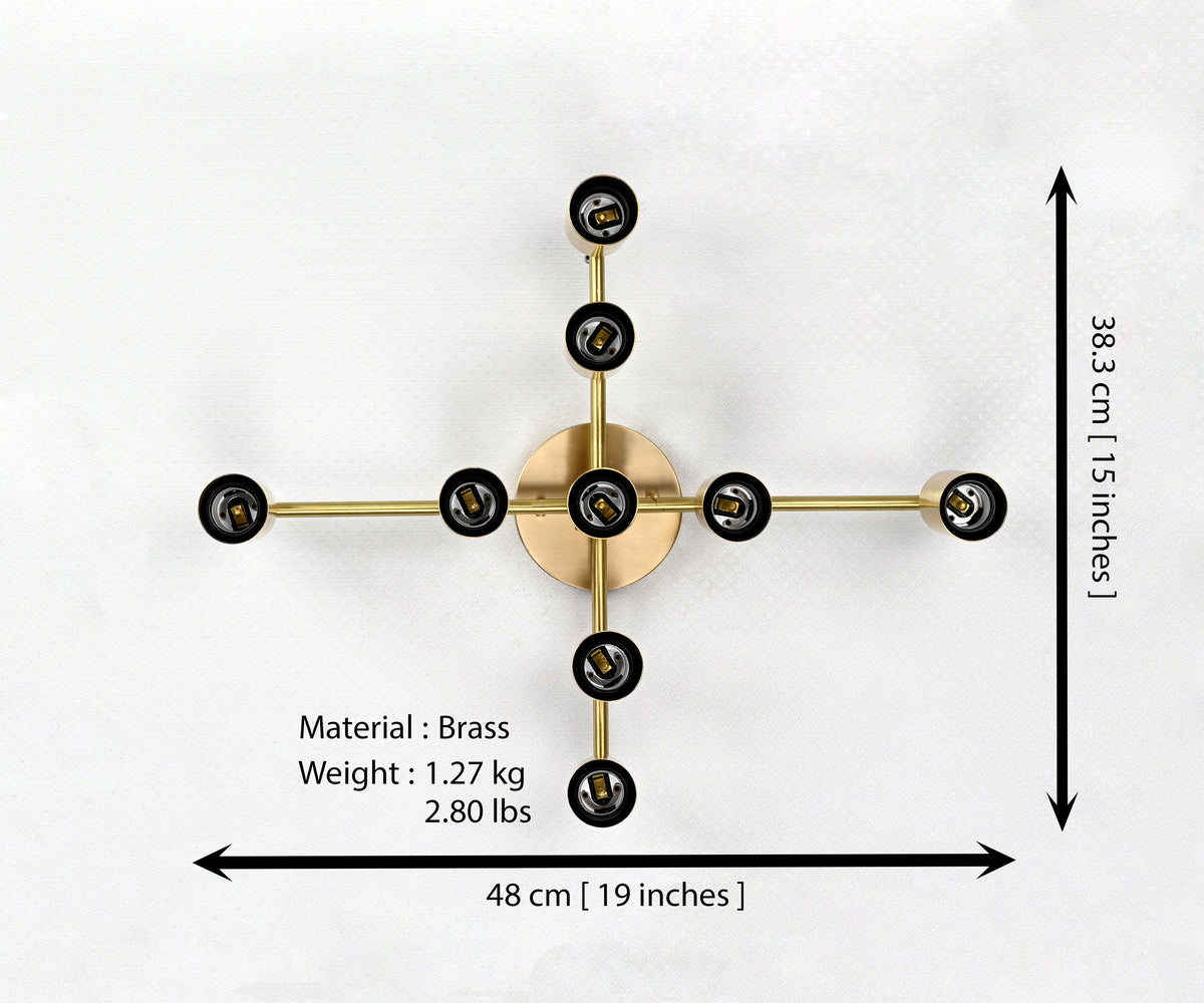Mid-Century Modern Starburst Brass Wall Sconce | 9-Light Customizable Fixture for Home Interiors - 32561