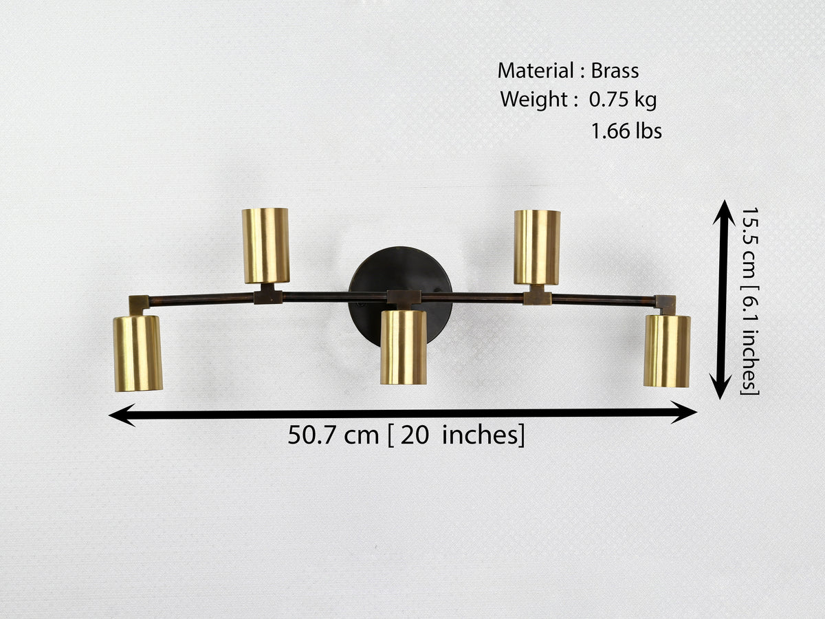 Industrial Modern Brass Wall Sconce | 5-Light Customizable Linear Fixture for Home Interiors - 32562