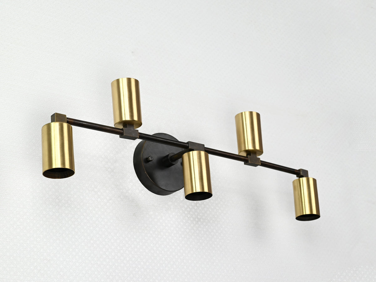 Industrial Modern Brass Wall Sconce | 5-Light Customizable Linear Fixture for Home Interiors - 32562