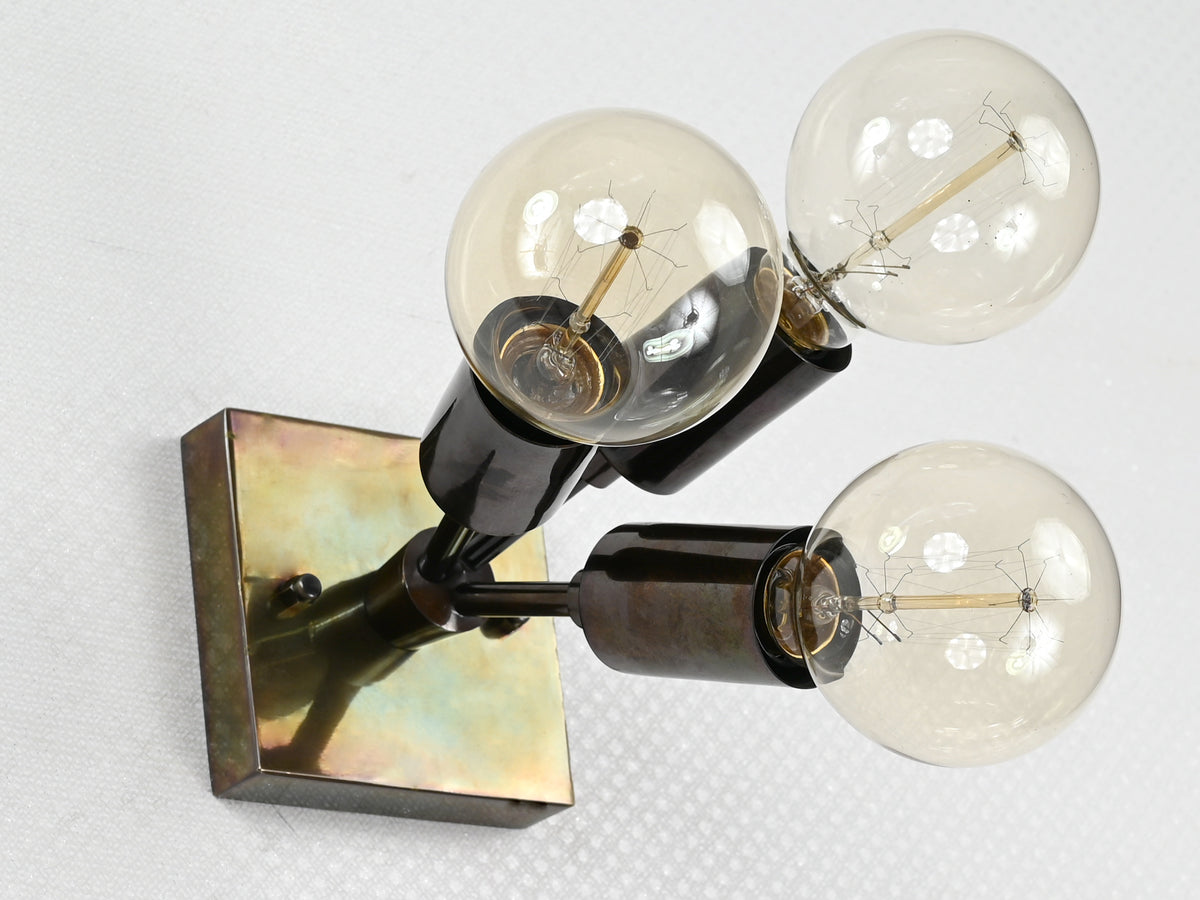 Industrial Modern Brass Wall Sconce | Triple Light Customizable Fixture for Entryway or Accent Walls - 32565