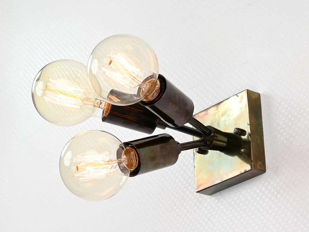 Industrial Modern Brass Wall Sconce | Triple Light Customizable Fixture for Entryway or Accent Walls - 32565