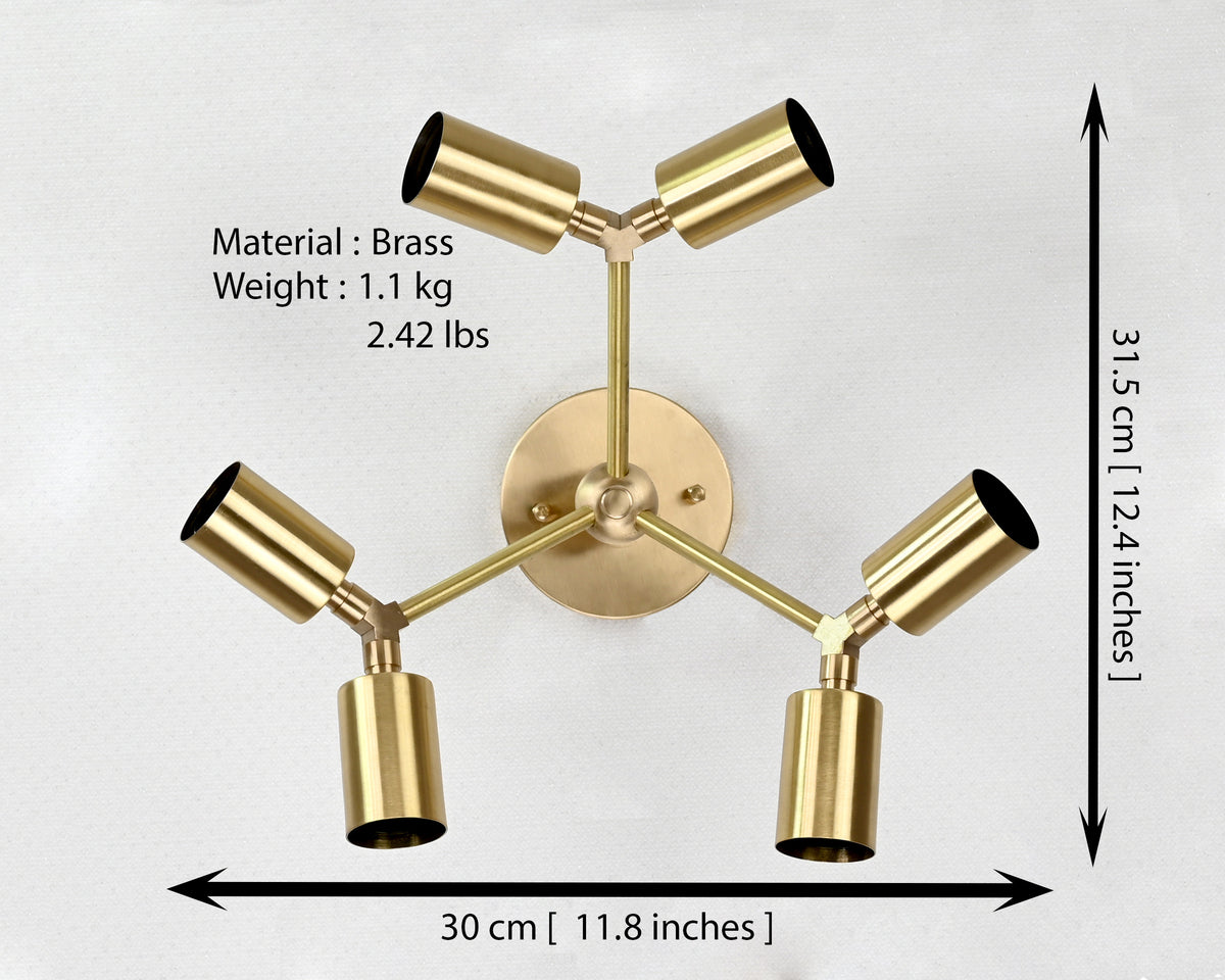 Mid-Century Modern Brass Wall Sconce | Six-Light Adjustable Fixture | Customizable Wall Lighting - 32566