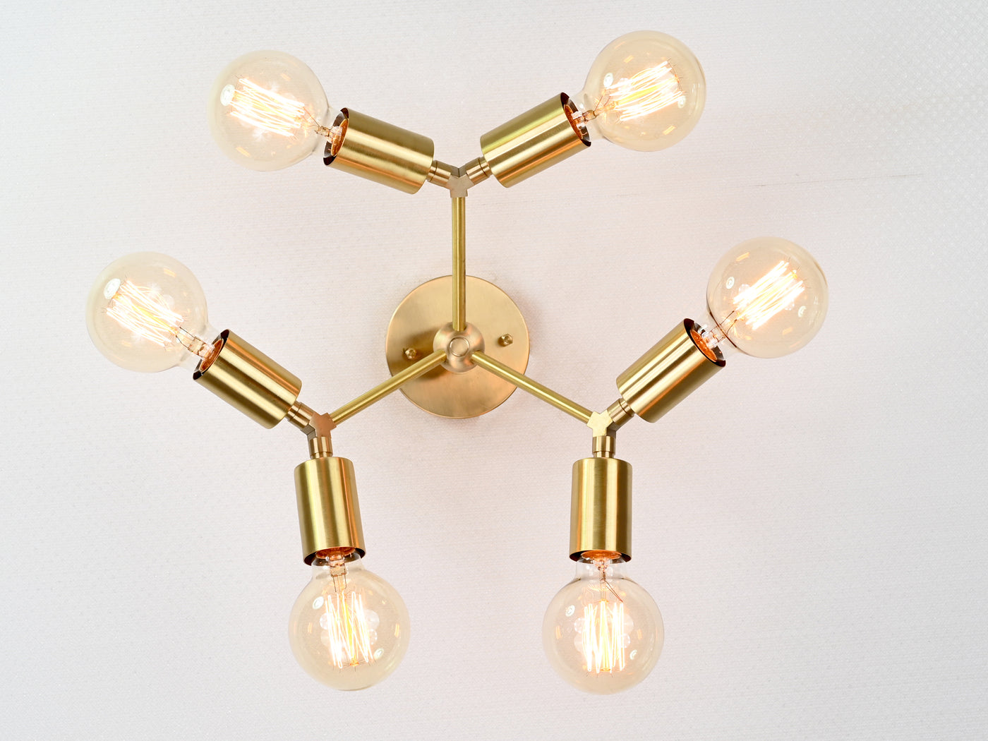 Mid-Century Modern Brass Wall Sconce | Six-Light Adjustable Fixture | Customizable Wall Lighting - 32566