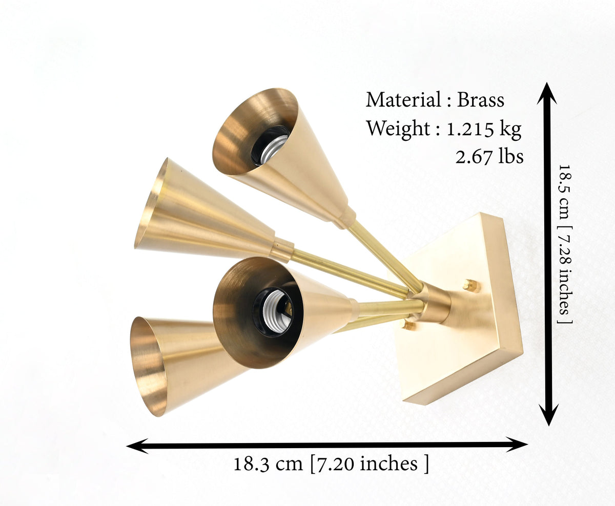 Mid-Century Modern 4-Light Cone Brass Wall Sconce | Customizable Adjustable Handcrafted Fixture - 32567
