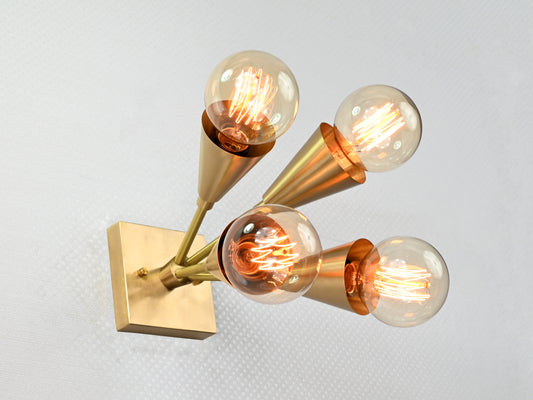 Mid-Century Modern 4-Light Cone Brass Wall Sconce | Customizable Adjustable Handcrafted Fixture - 32567
