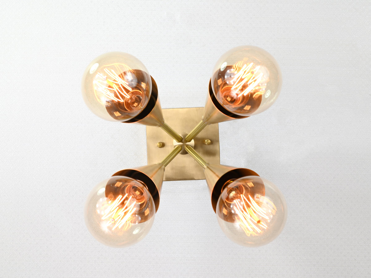 Mid-Century Modern 4-Light Cone Brass Wall Sconce | Customizable Adjustable Handcrafted Fixture - 32567