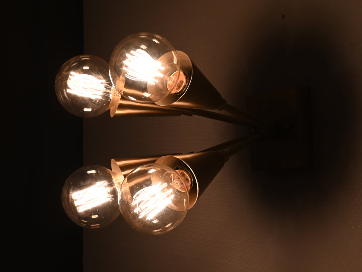 Mid-Century Modern 4-Light Cone Brass Wall Sconce | Customizable Adjustable Handcrafted Fixture - 32567