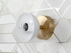 Scandinavian Modern Dome Wall Sconce | Customizable Brass Light Fixture with White Reflector Shade - 32568