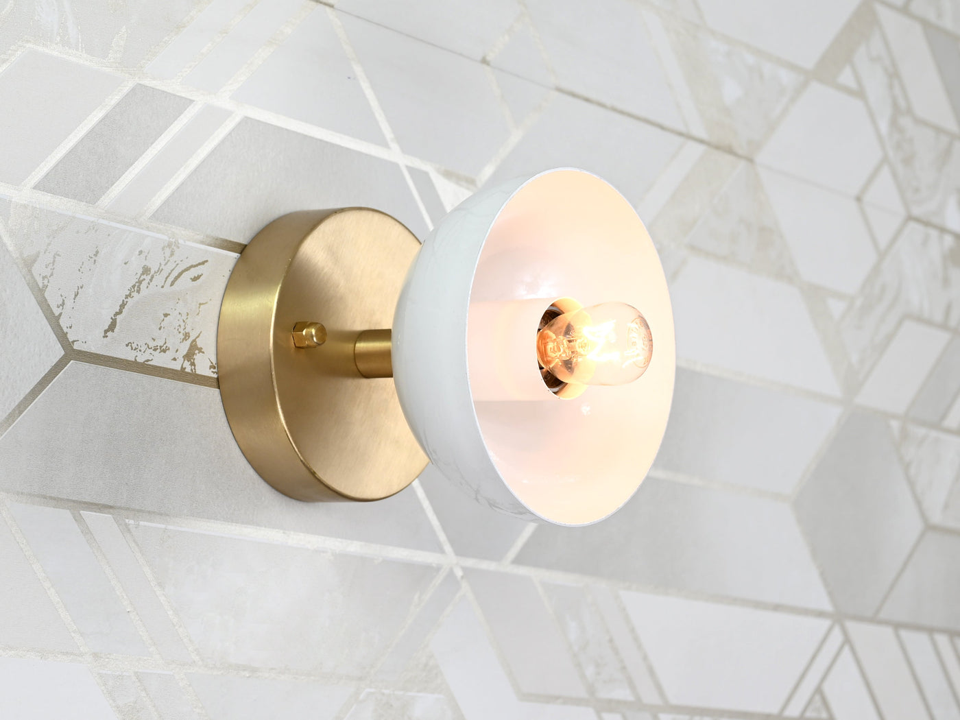 Scandinavian Modern Dome Wall Sconce | Customizable Brass Light Fixture with White Reflector Shade - 32568