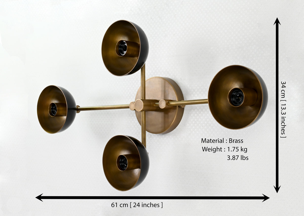 Mid-Century Modern 4-Light Wall Sconce | Customizable Brass Fixture with Flared Dish Shades for Home - 32569