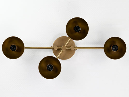 Mid-Century Modern 4-Light Wall Sconce | Customizable Brass Fixture with Flared Dish Shades for Home - 32569