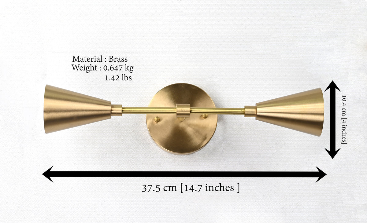 Mid-Century Modern Double Cone Wall Sconce | Customizable Brass Light Fixture for Hall or Vanity - 32571