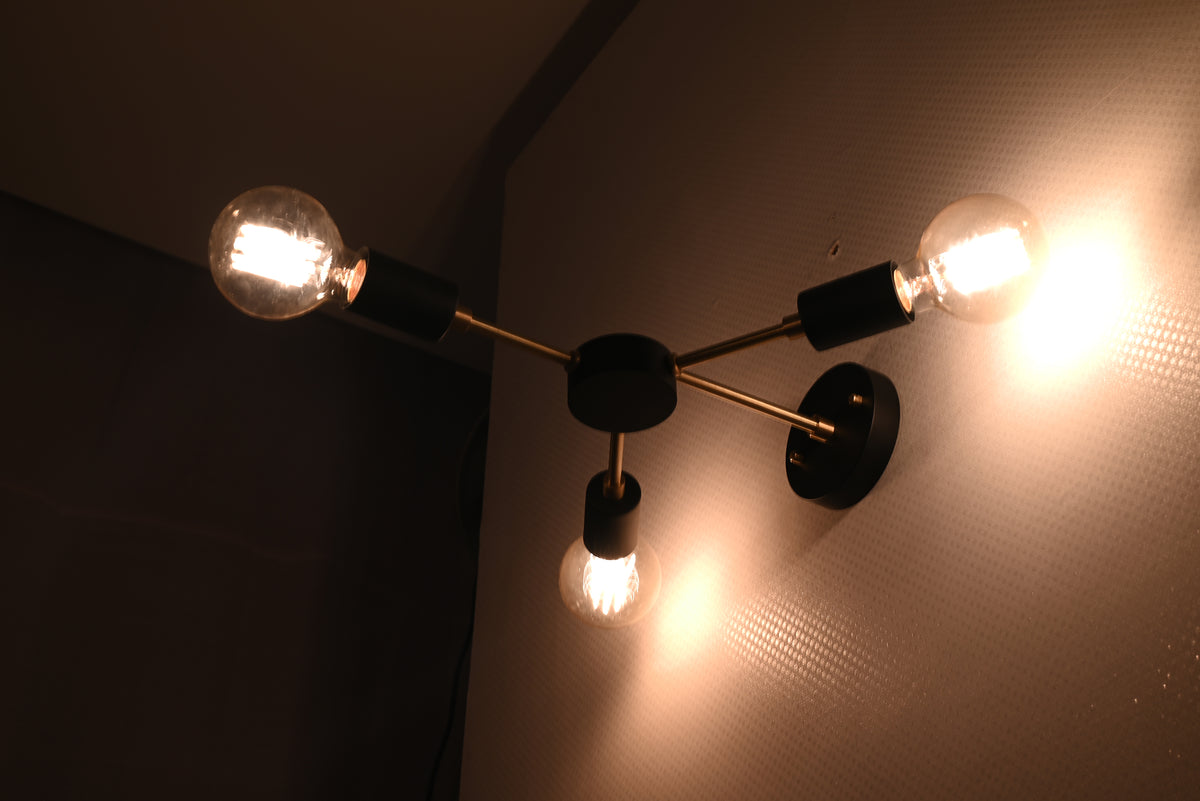 Mid-Century Modern Brass Wall Sconce | Customizable 3-Light Fixture for Living Room, Hallway, Entryway - 32574