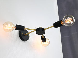 Mid-Century Modern Brass Wall Sconce | Customizable 3-Light Fixture for Living Room, Hallway, Entryway - 32574
