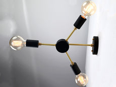 Mid-Century Modern Brass Wall Sconce | Customizable 3-Light Fixture for Living Room, Hallway, Entryway - 32574