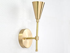 Mid-Century Modern Brass Wall Sconce | Cone Light with Exposed Bulb | Customizable Handmade Fixture - 32575