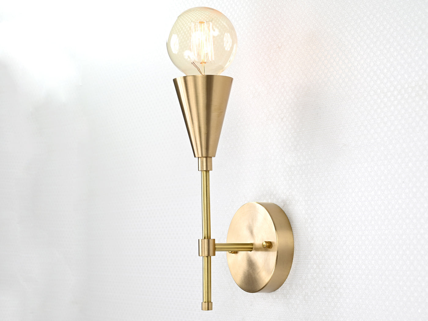 Mid-Century Modern Brass Wall Sconce | Cone Light with Exposed Bulb | Customizable Handmade Fixture - 32575