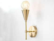 Mid-Century Modern Brass Wall Sconce | Cone Light with Exposed Bulb | Customizable Handmade Fixture - 32575