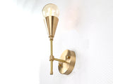 Mid-Century Modern Brass Wall Sconce | Cone Light with Exposed Bulb | Customizable Handmade Fixture - 32575