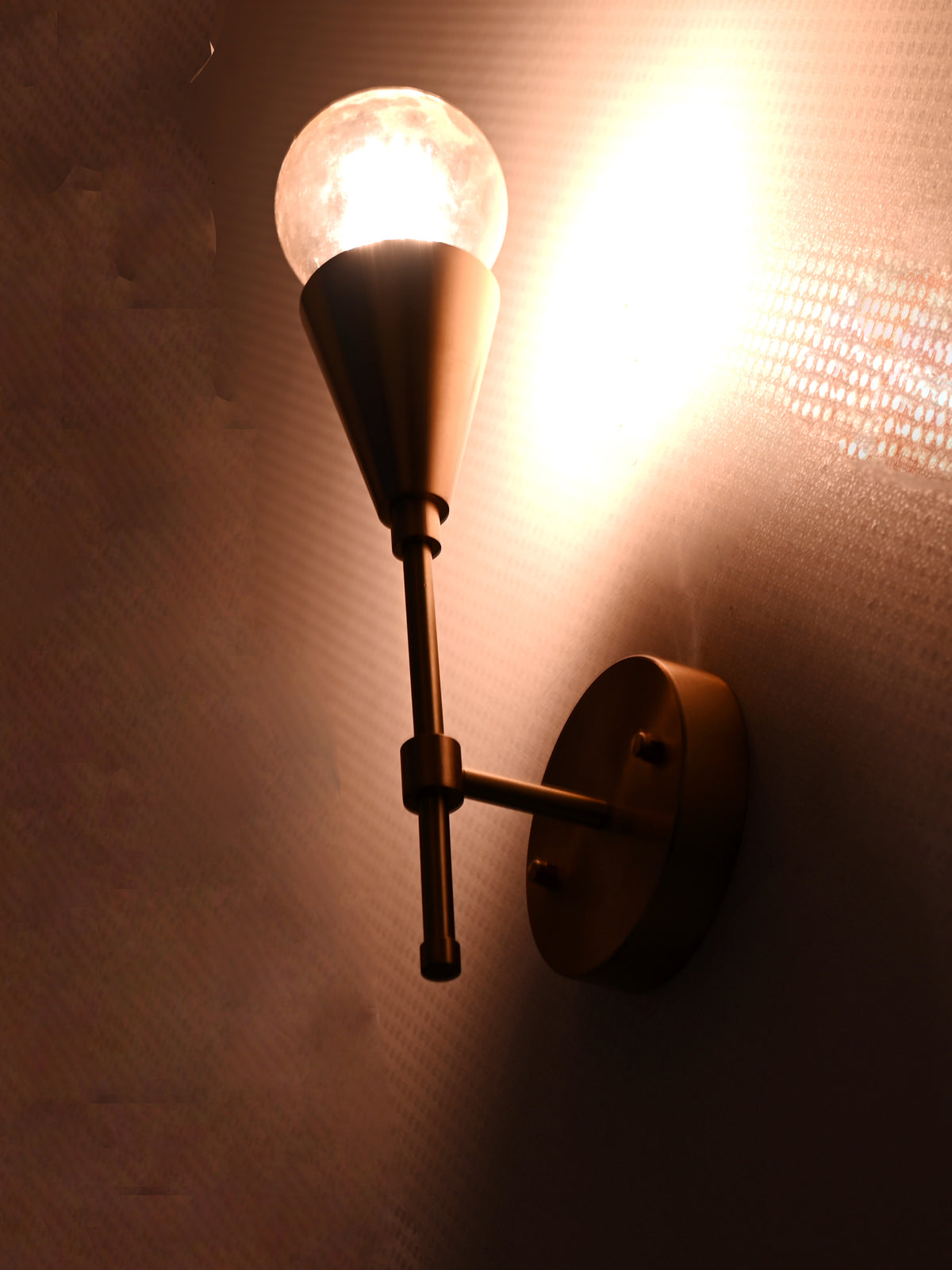 Mid-Century Modern Brass Wall Sconce | Cone Light with Exposed Bulb | Customizable Handmade Fixture - 32575
