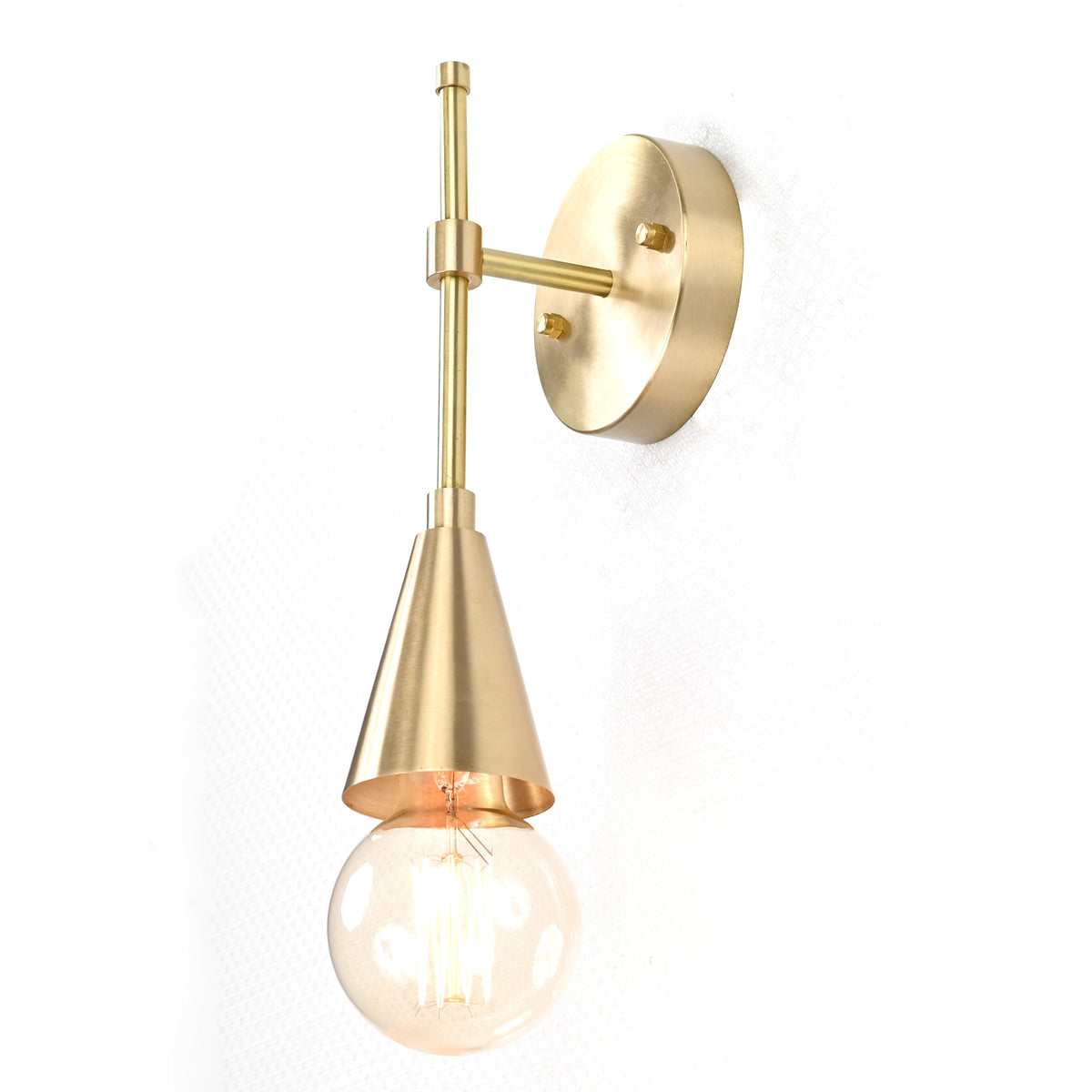 Minimalist Brass Wall Sconce with Adjustable Cone Shade | Customizable Modern Vertical Fixture - 32577