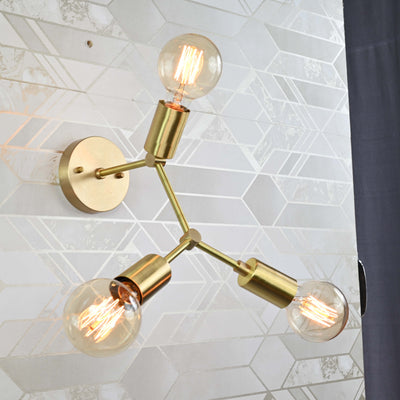 Mid-Century Modern 3-Light Wall Sconce | Customizable Branch Arm Fixture with Exposed Bulb Design - 32586