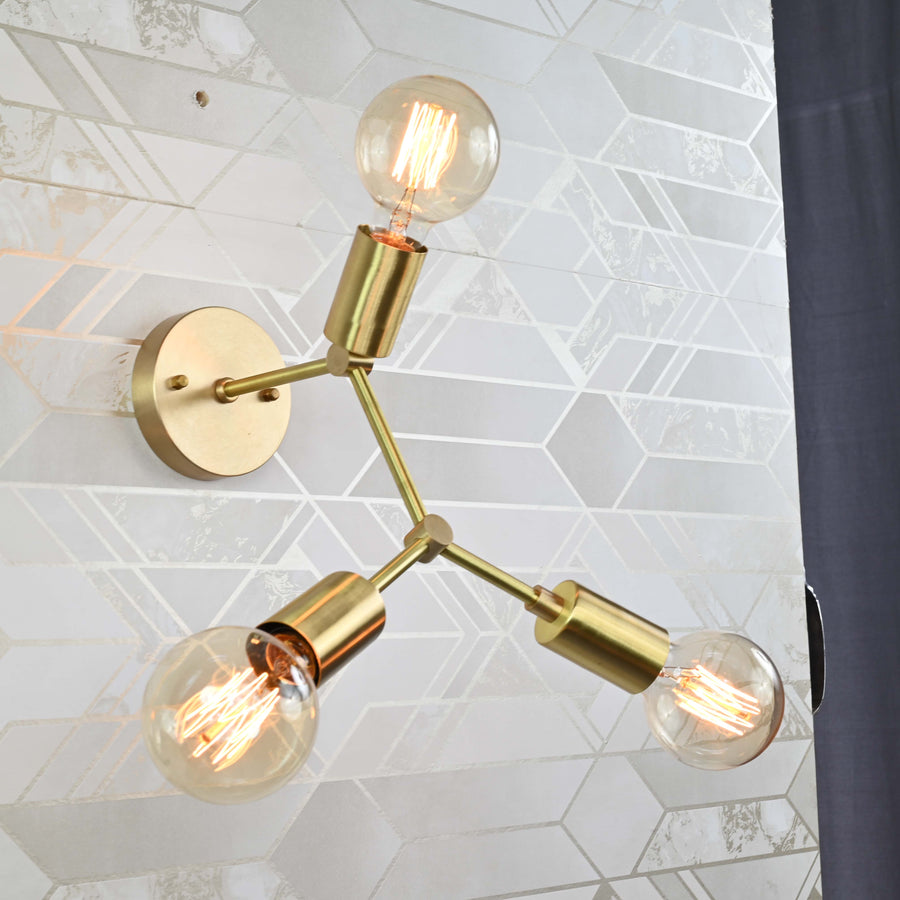 Mid-Century Modern 3-Light Wall Sconce | Customizable Branch Arm Fixture with Exposed Bulb Design - 32586