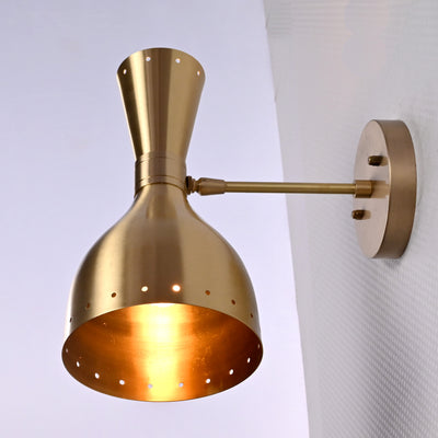 Mid-Century Diabolo Style Wall Sconce with Perforated Shade | Customizable Modern Light Fixture - 32588