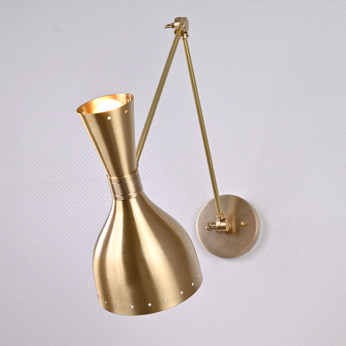 Mid-Century Diabolo Style Swing Arm Wall Sconce | Customizable Adjustable Perforated Light Fixture - 32589