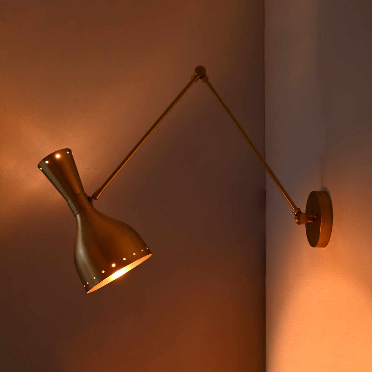 Mid-Century Diabolo Style Swing Arm Wall Sconce | Customizable Adjustable Perforated Light Fixture - 32589