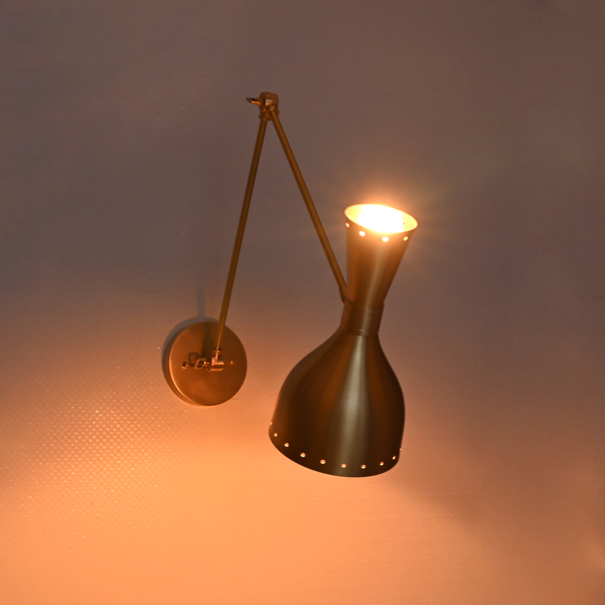 Mid-Century Diabolo Style Swing Arm Wall Sconce | Customizable Adjustable Perforated Light Fixture - 32589