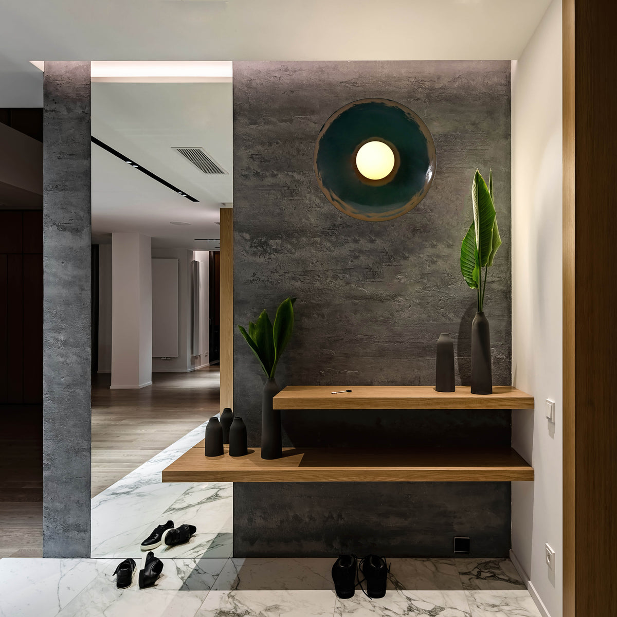 Modern Concave Dish Wall Sconce with Globe Center | Customizable Sculptural Decorative Light Fixture
 - 32598