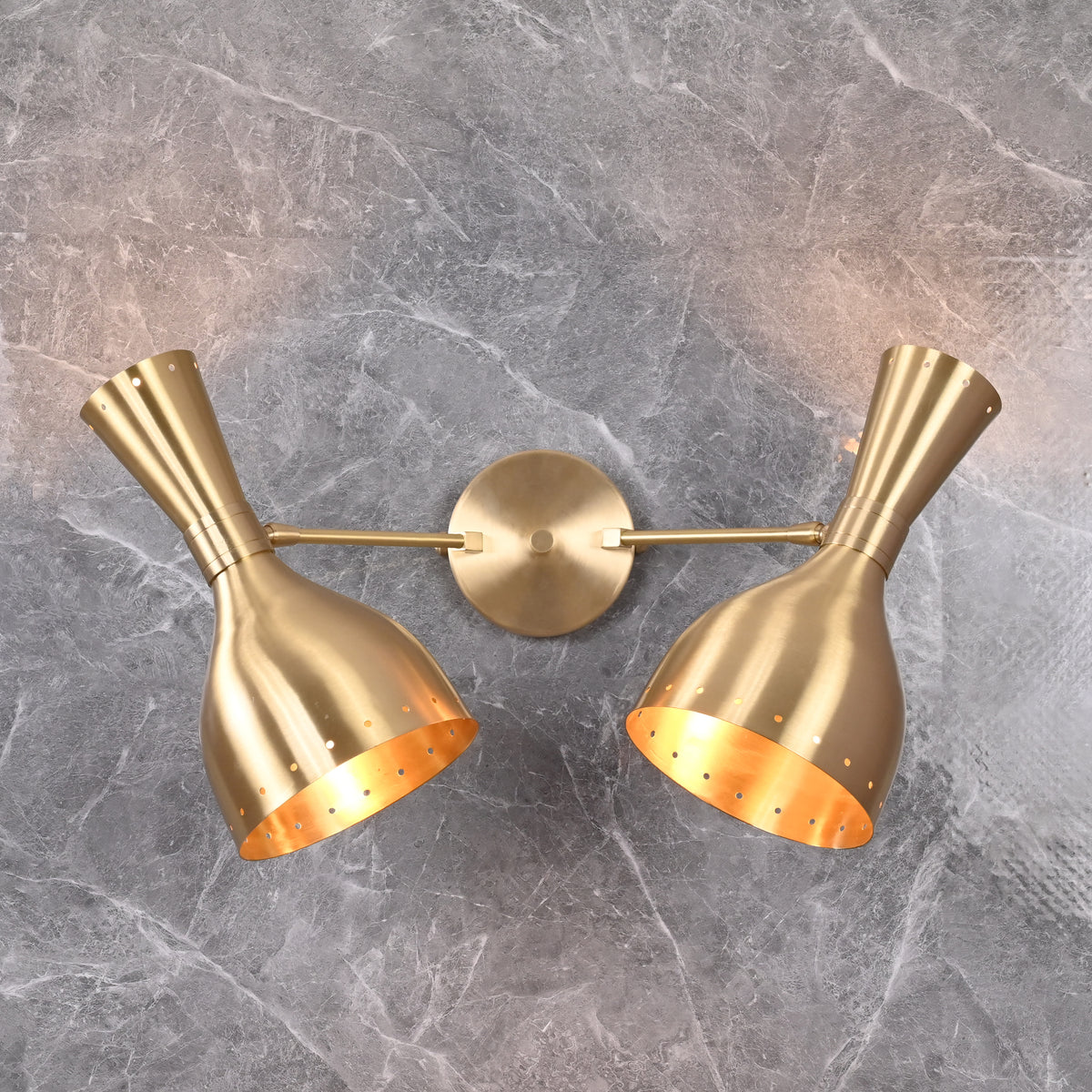 Mid-Century Diabolo Style Double Arm Wall Sconce | Customizable Perforated Modern Light Fixture - 32601