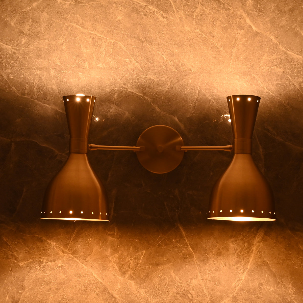 Mid-Century Diabolo Style Double Arm Wall Sconce | Customizable Perforated Modern Light Fixture - 32601