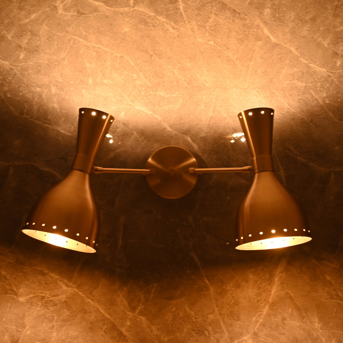 Mid-Century Diabolo Style Double Arm Wall Sconce | Customizable Perforated Modern Light Fixture - 32601