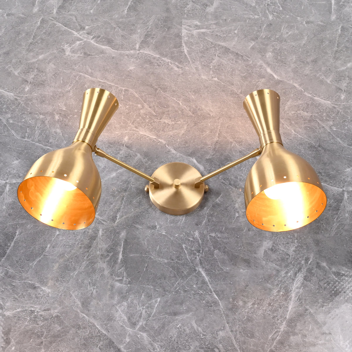 Mid-Century Diabolo Style Double Arm Wall Sconce | Customizable Perforated Modern Light Fixture - 32601