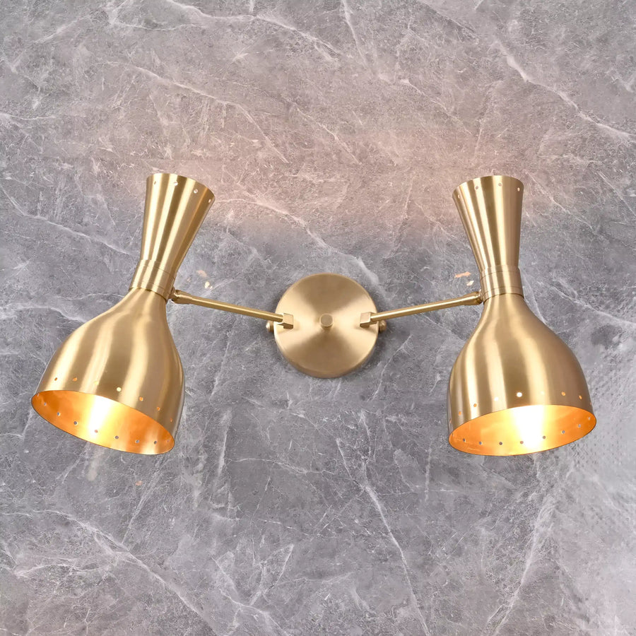 Mid-Century Diabolo Style Double Arm Wall Sconce | Customizable Perforated Modern Light Fixture - 32601