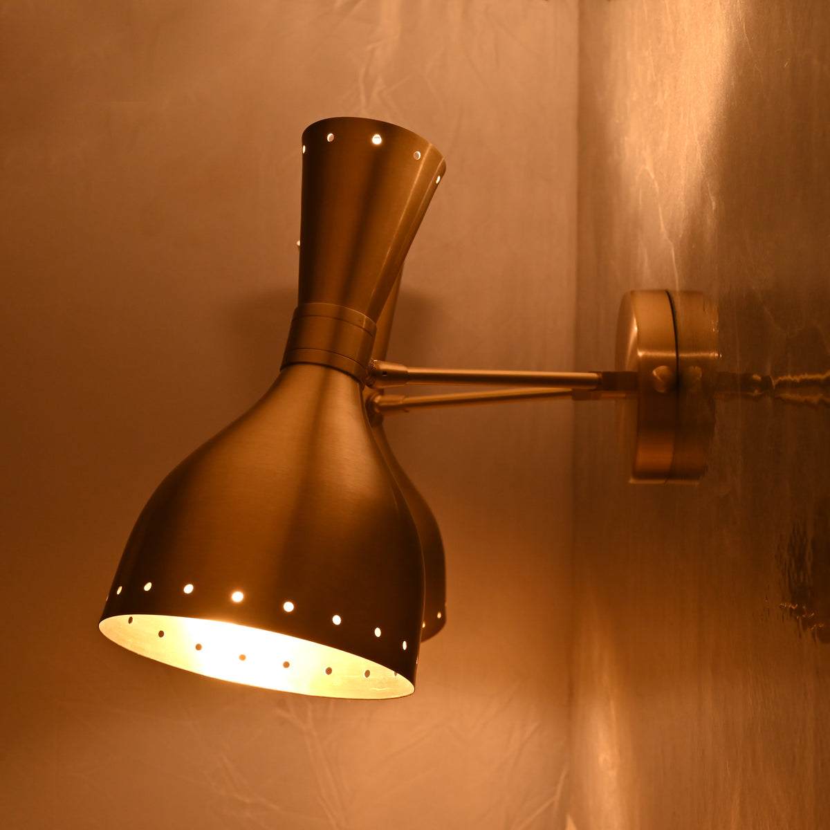 Mid-Century Diabolo Style Double Arm Wall Sconce | Customizable Perforated Modern Light Fixture - 32601