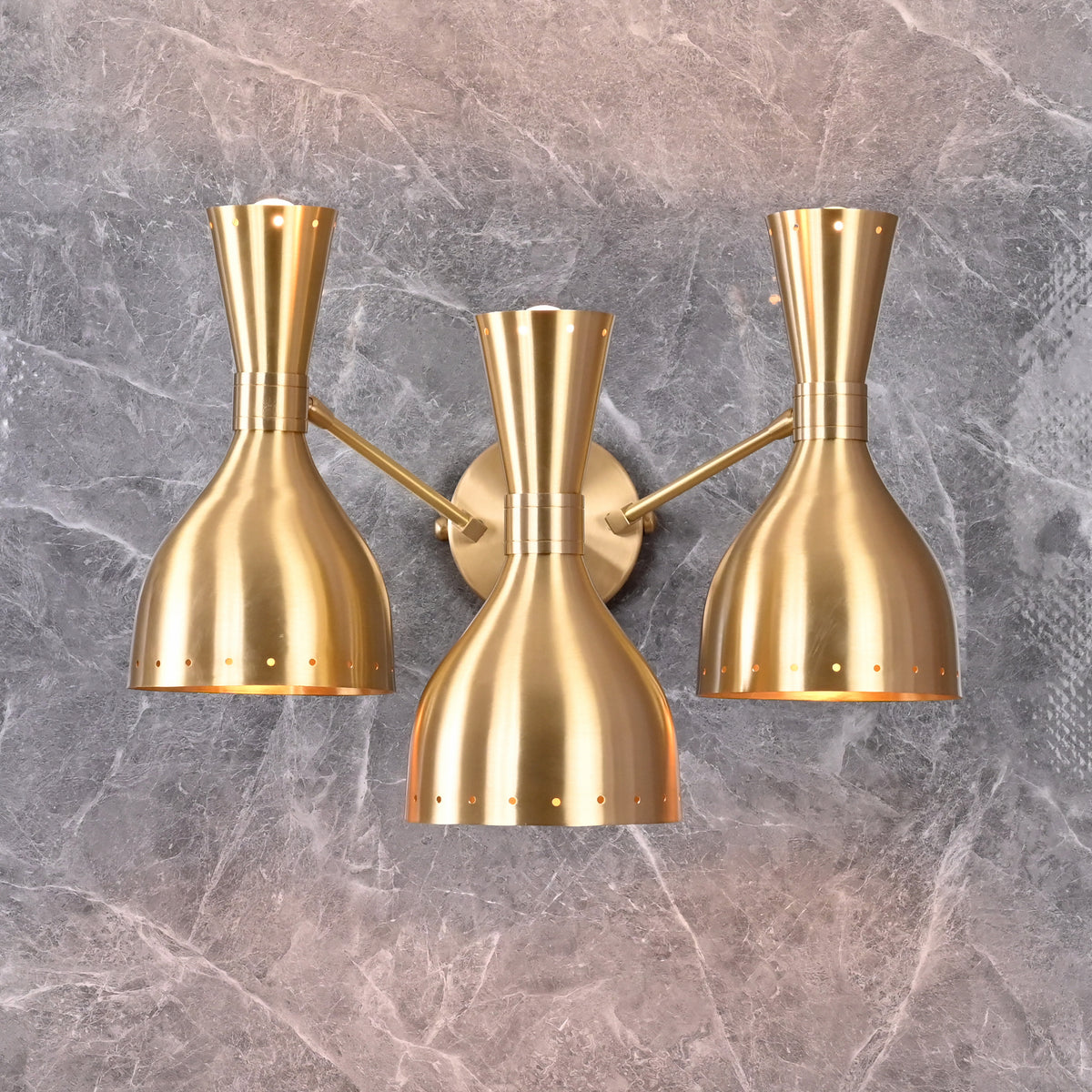 Mid-Century Diabolo Style Triple Arm Wall Sconce | Customizable Perforated Modern Lighting Fixture - 32602